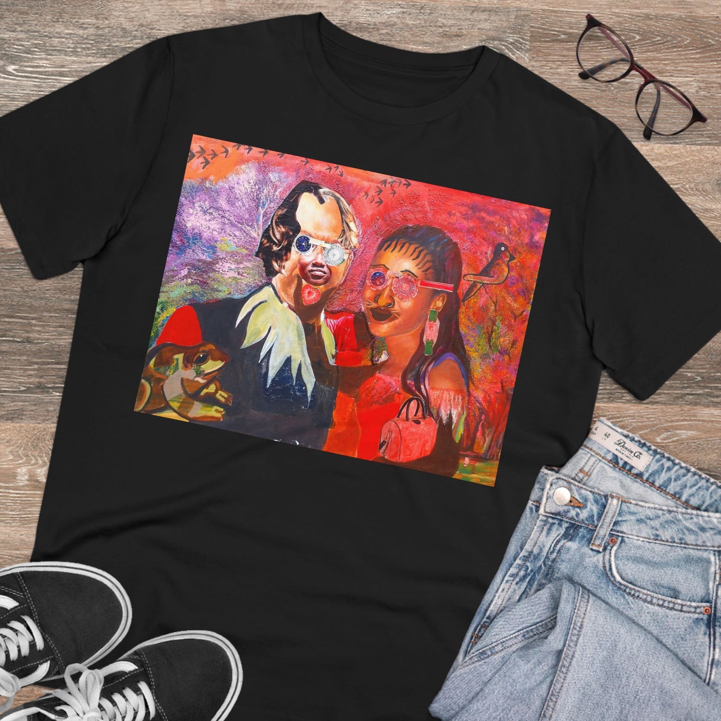 Collage Couple with Frog by  John Kamicha- Dark Organic T-shirt - Unisex