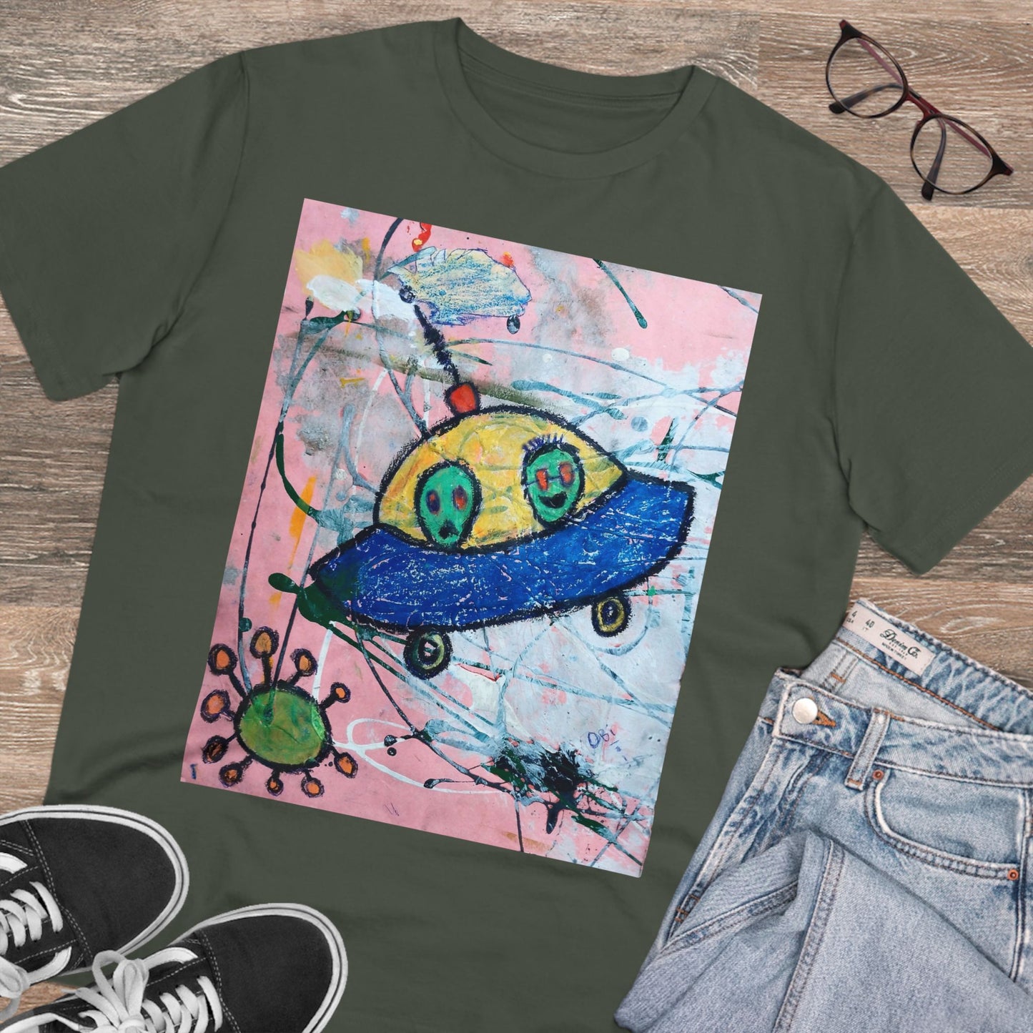 Aliens in Spaceship by Obi - Dark Organic T-shirt - Unisex