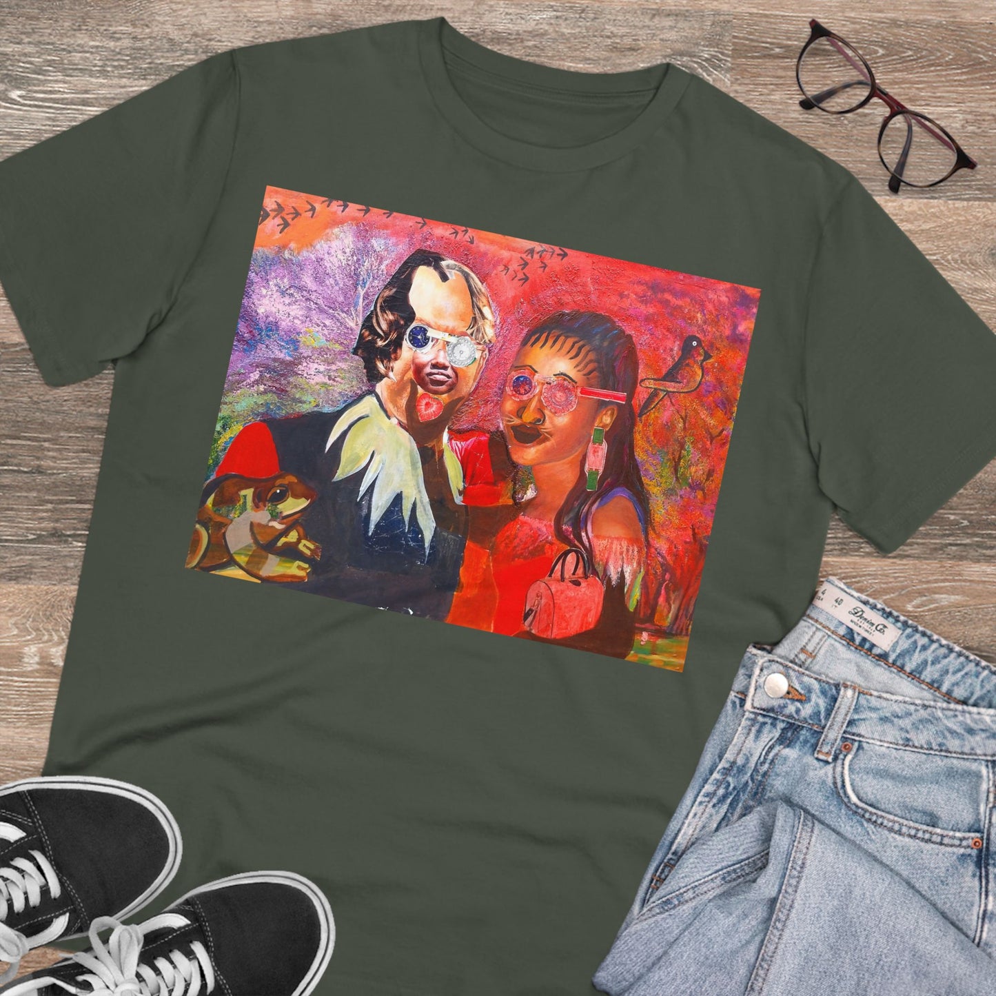 Collage Couple with Frog by  John Kamicha- Dark Organic T-shirt - Unisex