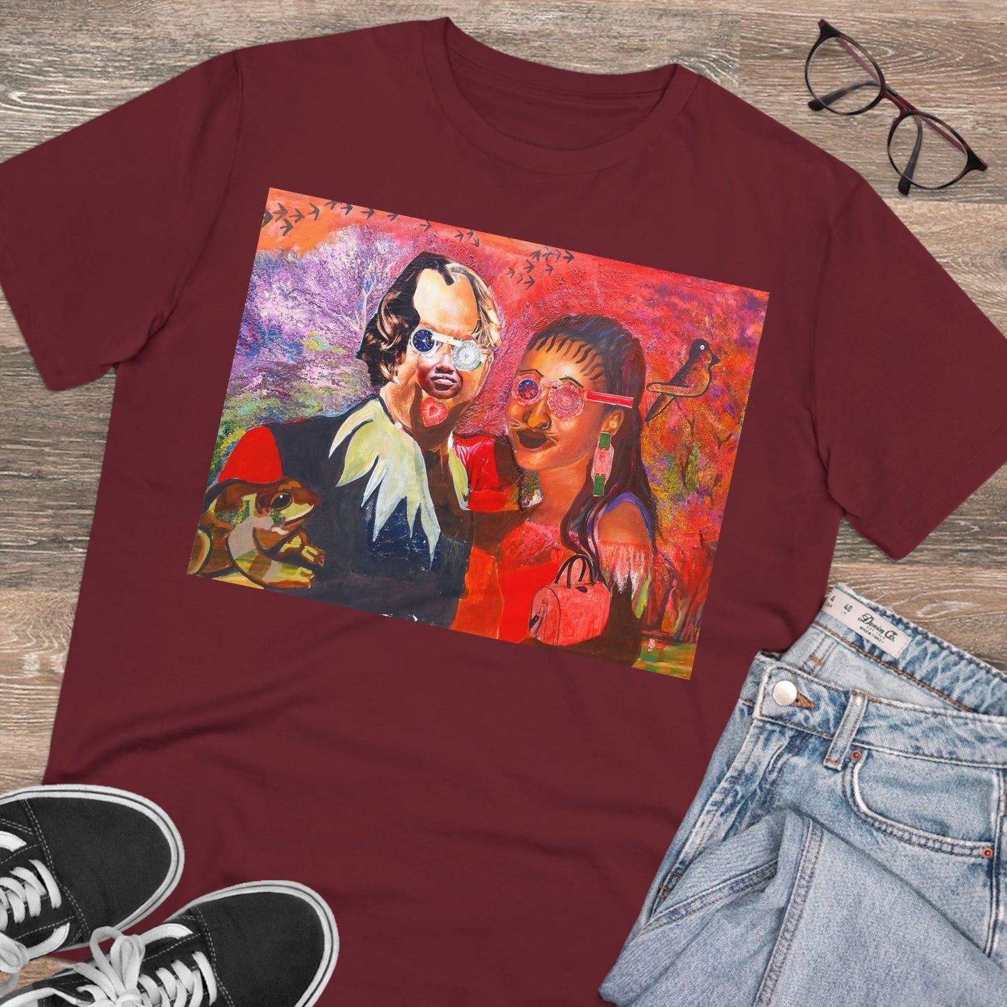 Collage Couple with Frog by  John Kamicha- Dark Organic T-shirt - Unisex