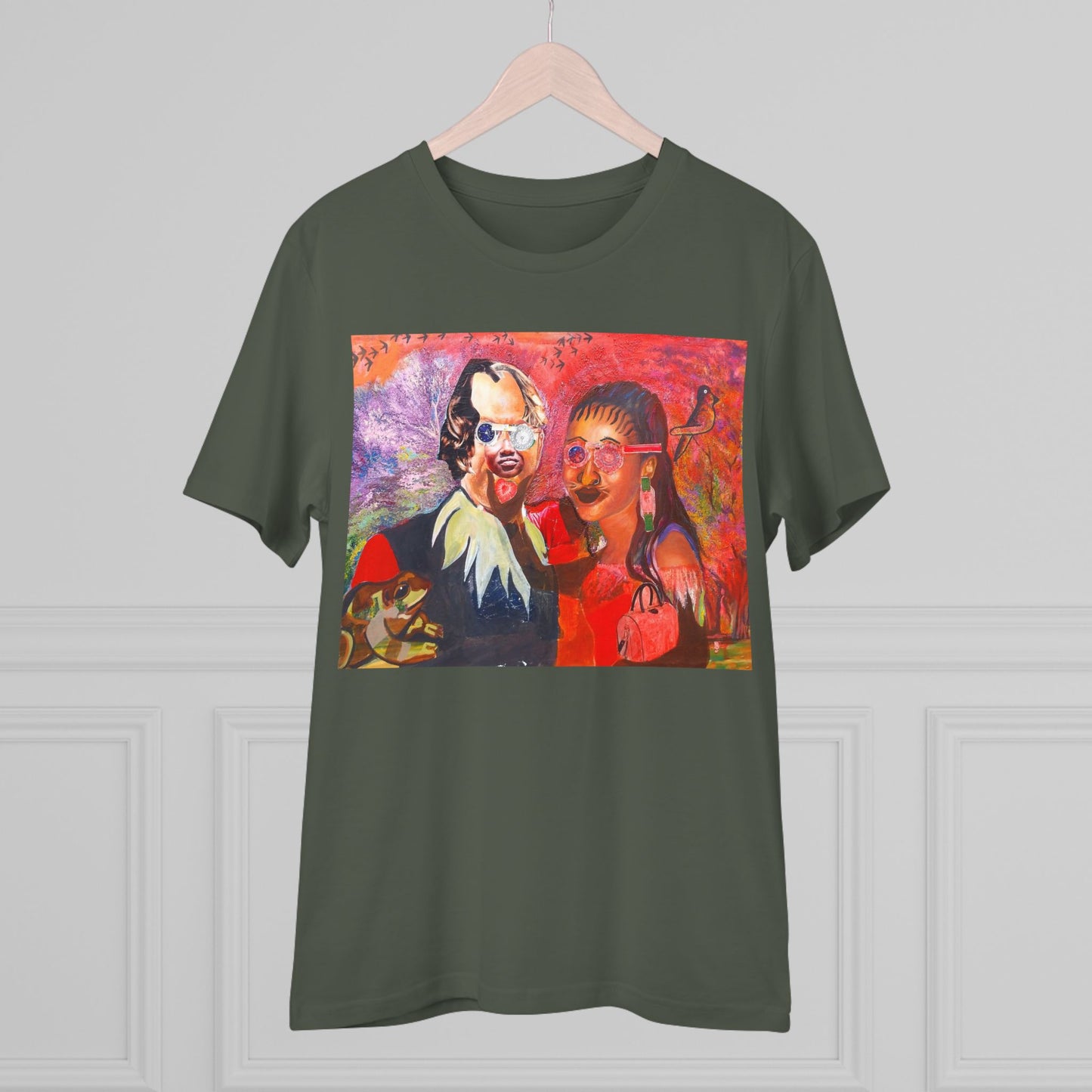 Collage Couple with Frog by  John Kamicha- Dark Organic T-shirt - Unisex